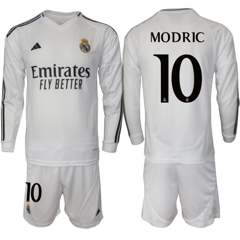 Men 2024-2025 Club Real Madrid home Long Sleeves White #10 Soccer Jersey->real madrid jersey->Soccer Club Jersey